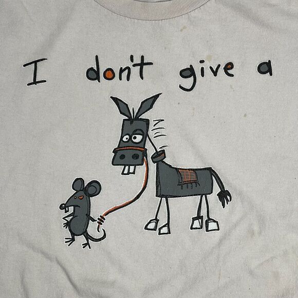 90s Y2K I Don't Give A Rat's Ass T-Shirt 2XL Gray Donkey Funny Unisex DEFECT - Picture 2 of 7